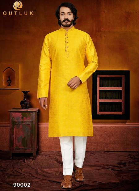 Yellow Colour Outluk 90 New Latest Designer Ethnic Wear Jaquard Kurta Pajama Collection 90002